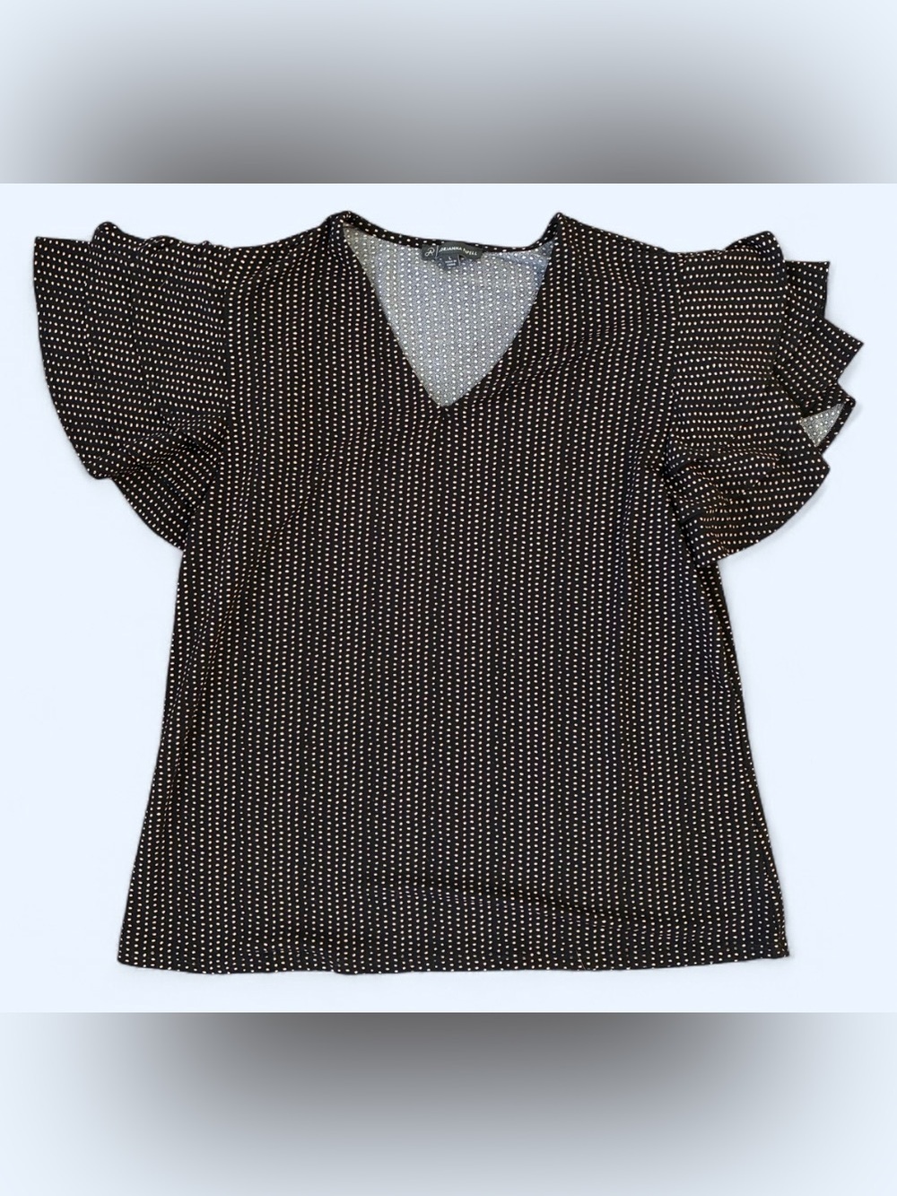 Adriana Papell Ruffle sleeve polka dot blouse V neck